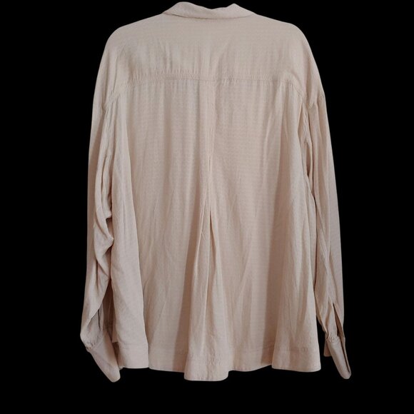 Free People Erin's Oversize Button Shirt Boho Romantic Oatmeal L Silky - Picture 2 of 13